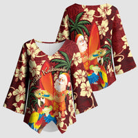 Crimson Red Tropical Christmas Hawaii Tapa Kimono Sleeve Blouse Aloha Santa Drink Party LT7 - Polynesian Pride