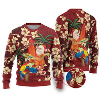 Crimson Red Tropical Christmas Hawaii Tapa Ugly Christmas Sweater Aloha Santa Drink Party LT7 Red - Polynesian Pride