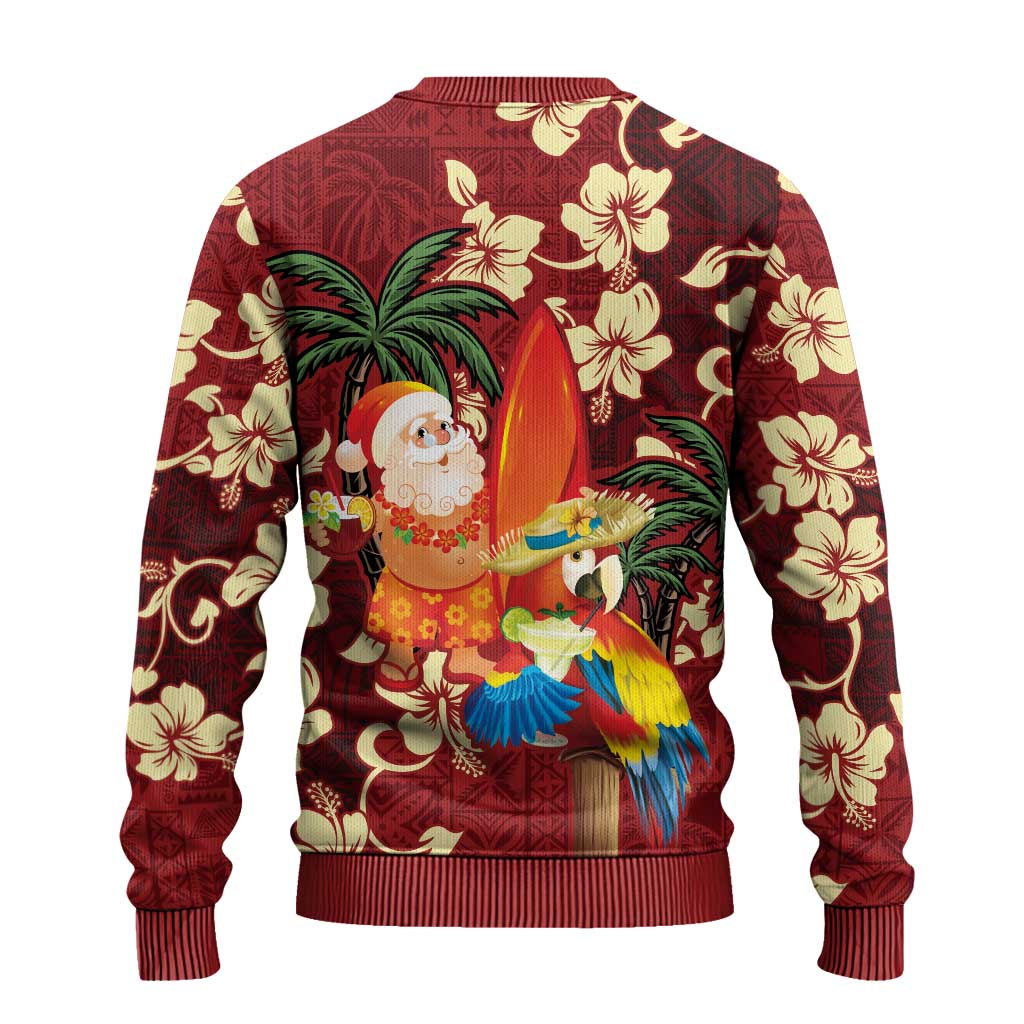 Crimson Red Tropical Christmas Hawaii Tapa Ugly Christmas Sweater Aloha Santa Drink Party LT7 - Polynesian Pride