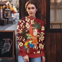 Crimson Red Tropical Christmas Hawaii Tapa Ugly Christmas Sweater Aloha Santa Drink Party LT7 - Polynesian Pride