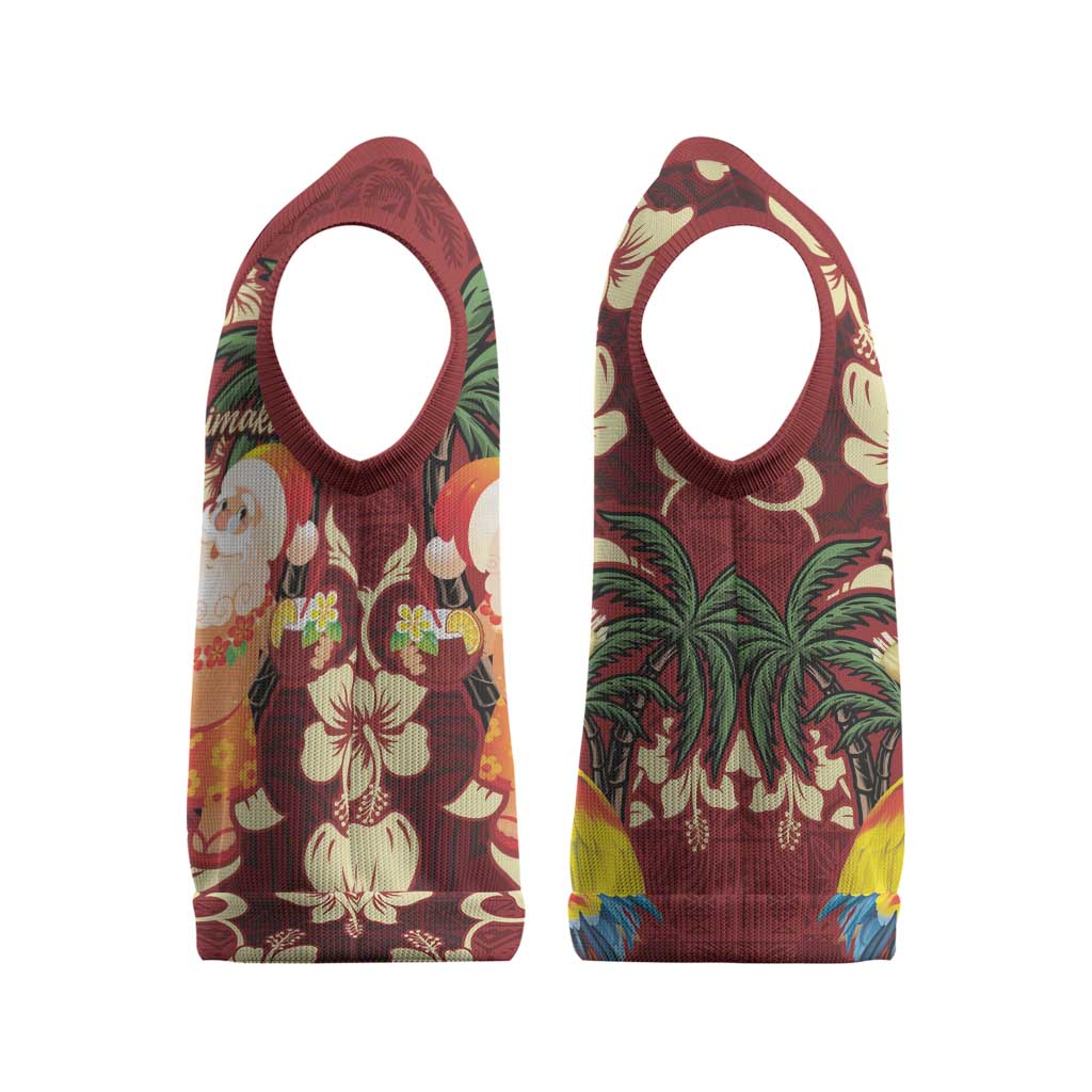 Crimson Red Tropical Christmas Hawaii Tapa Christmas Knitted V-Neck Vest Aloha Santa Drink Party LT7 - Polynesian Pride