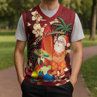 Crimson Red Tropical Christmas Hawaii Tapa Christmas Knitted V-Neck Vest Aloha Santa Drink Party LT7 - Polynesian Pride