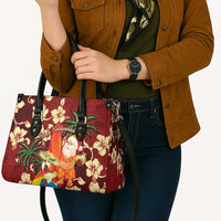 Crimson Red Tropical Christmas Hawaii Tapa Leather Bag Aloha Santa Drink Party - Polynesian Pride
