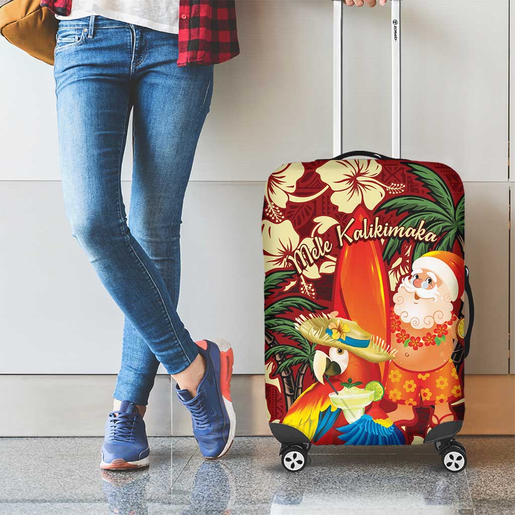 Crimson Red Tropical Christmas Hawaii Tapa Luggage Cover Aloha Santa Drink Party LT7 - Polynesian Pride