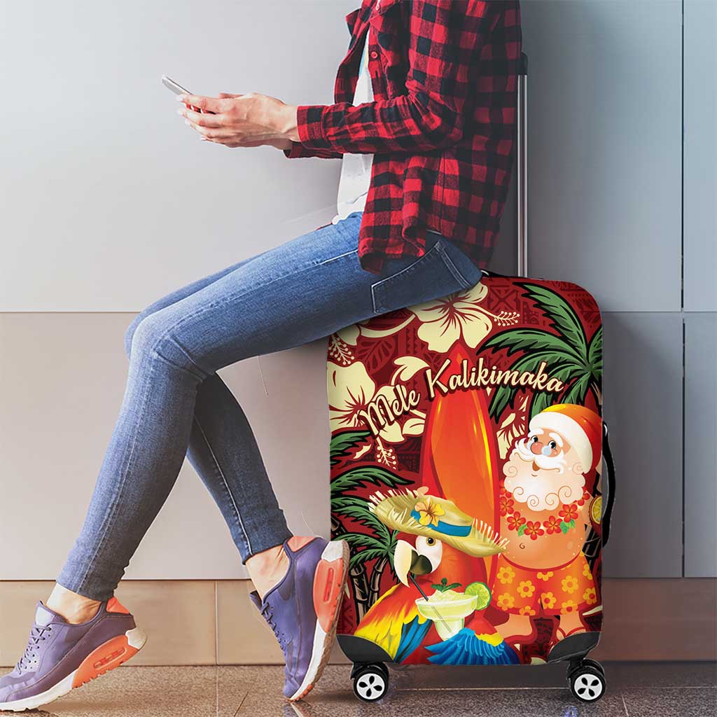 Crimson Red Tropical Christmas Hawaii Tapa Luggage Cover Aloha Santa Drink Party LT7 - Polynesian Pride