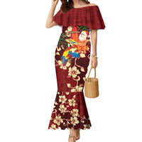 Crimson Red Tropical Christmas Hawaii Tapa Mermaid Dress Aloha Santa Drink Party LT7 Women Red - Polynesian Pride