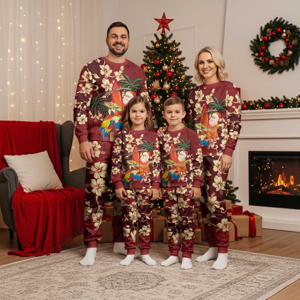 Crimson Red Tropical Christmas Hawaii Tapa Christmas Pajama Set Aloha Santa Drink Party - Polynesian Pride