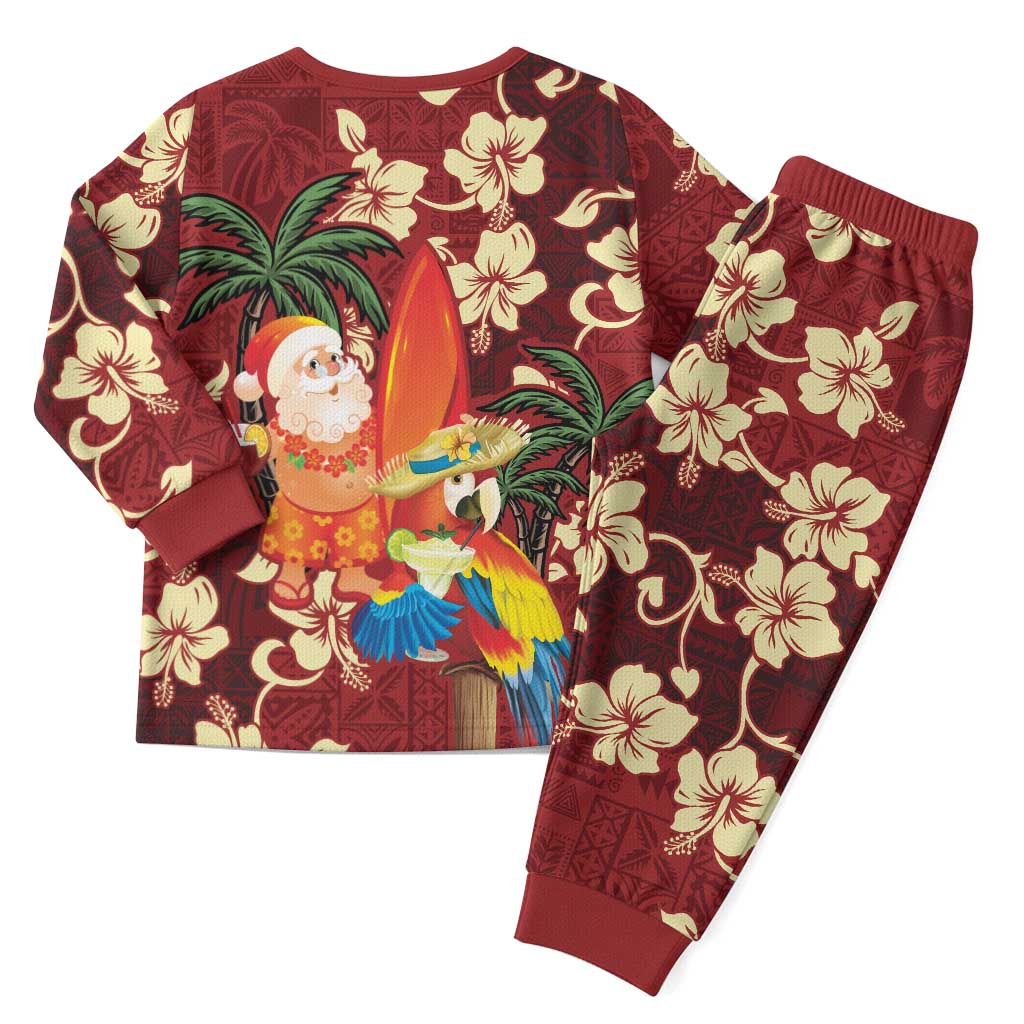 Crimson Red Tropical Christmas Hawaii Tapa Christmas Pajama Set Aloha Santa Drink Party LT7 - Polynesian Pride