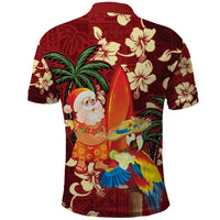 Crimson Red Tropical Christmas Hawaii Tapa Polo Shirt Aloha Santa Drink Party LT7 - Polynesian Pride