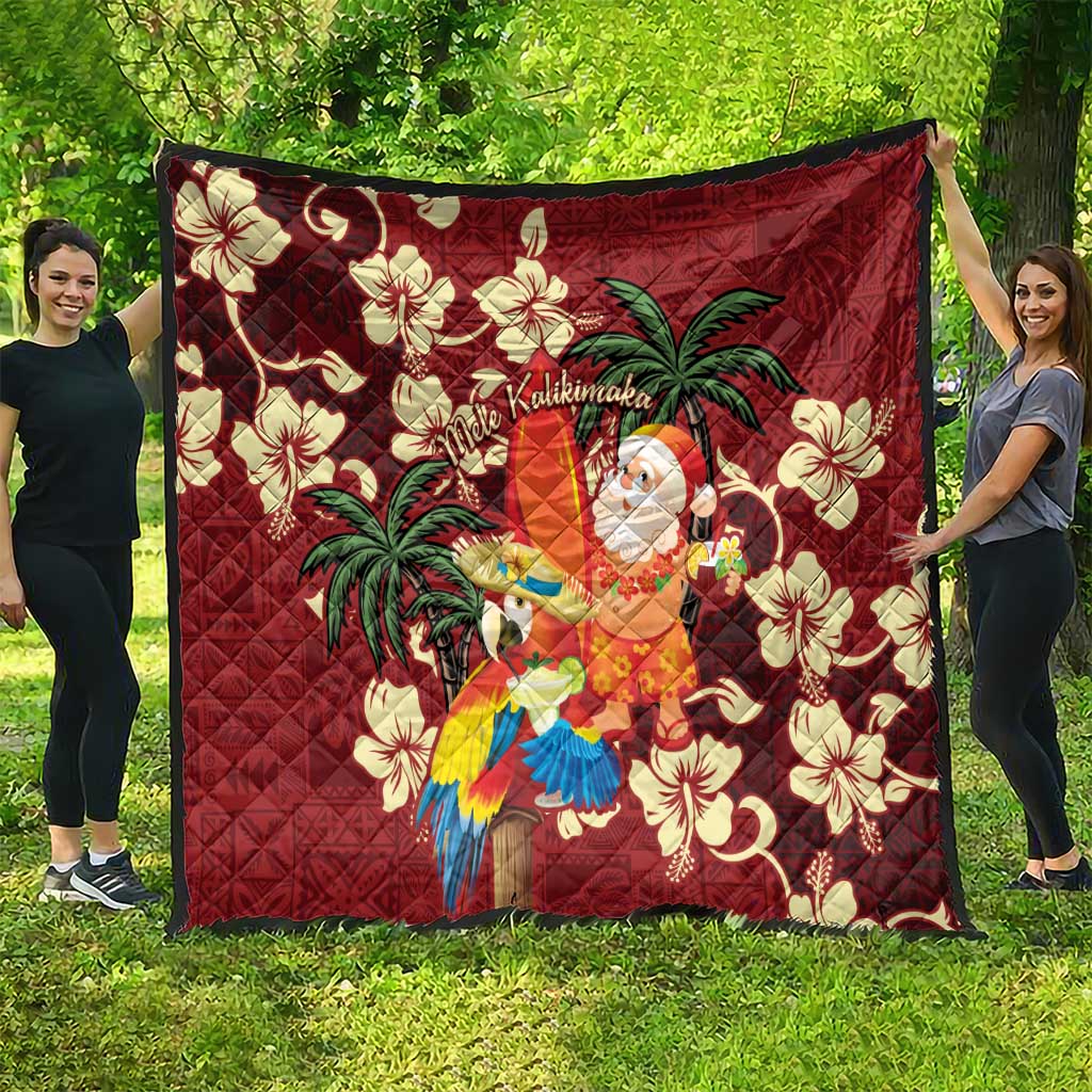 Crimson Red Tropical Christmas Hawaii Tapa Quilt Aloha Santa Drink Party LT7 - Polynesian Pride