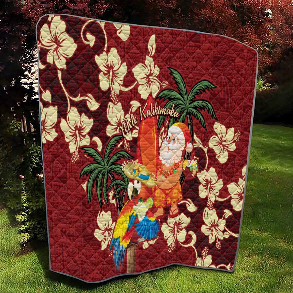 Crimson Red Tropical Christmas Hawaii Tapa Quilt Aloha Santa Drink Party LT7 - Polynesian Pride