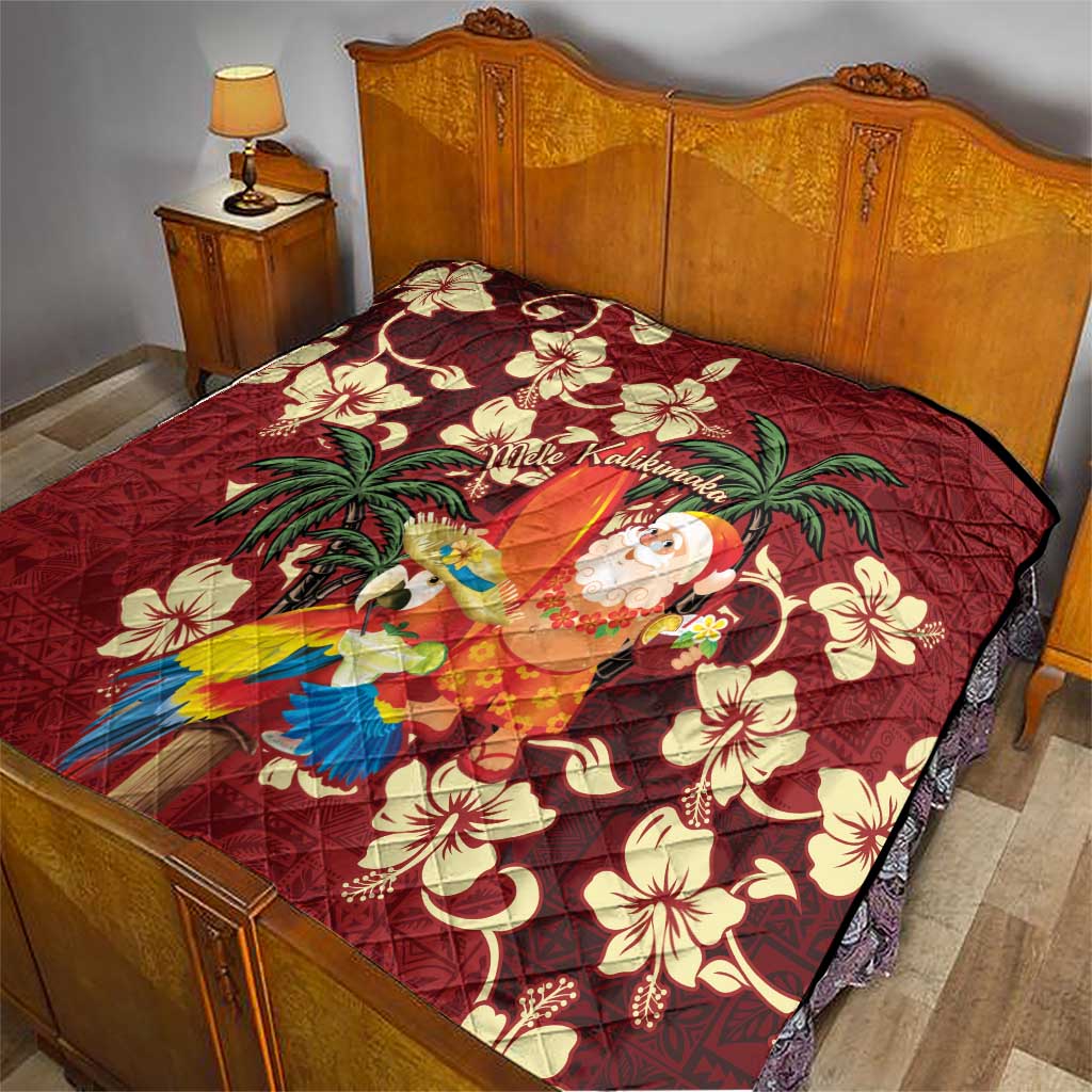 Crimson Red Tropical Christmas Hawaii Tapa Quilt Aloha Santa Drink Party LT7 - Polynesian Pride