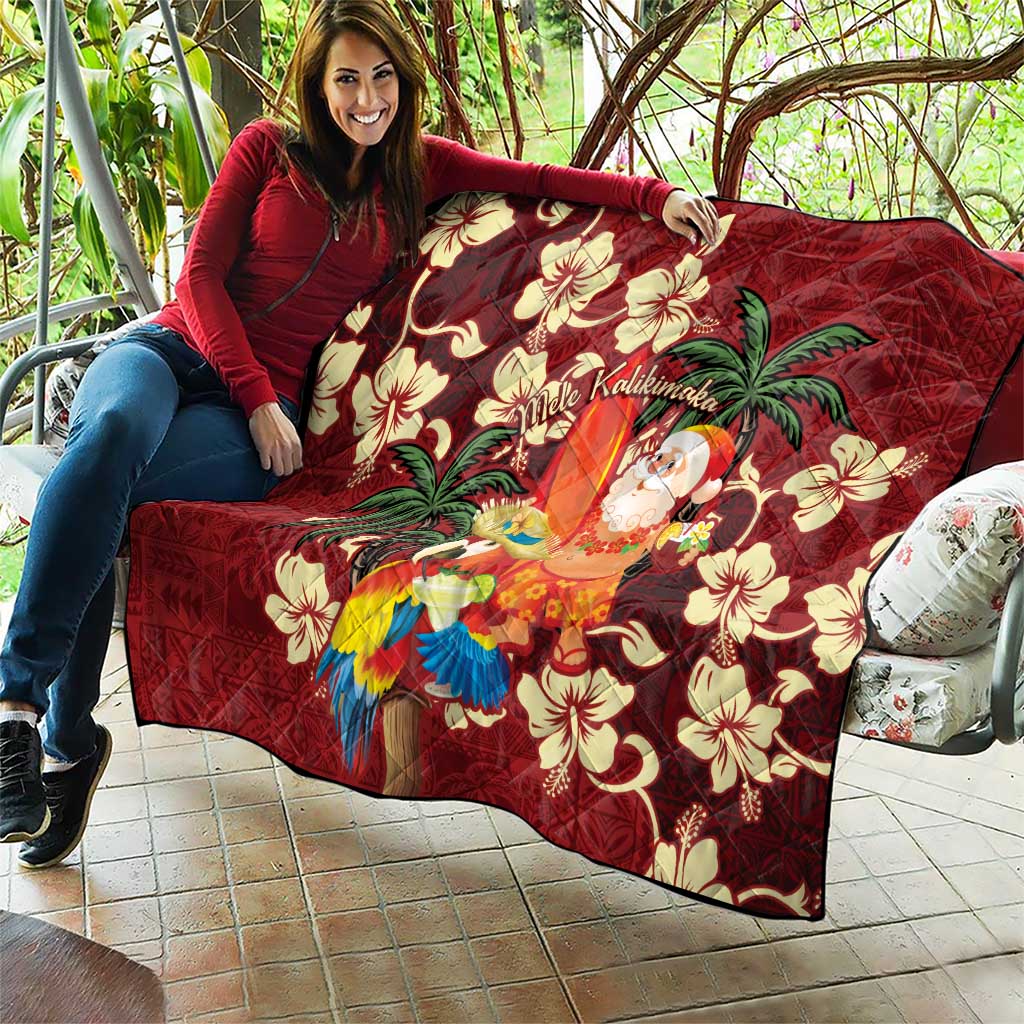 Crimson Red Tropical Christmas Hawaii Tapa Quilt Aloha Santa Drink Party LT7 - Polynesian Pride