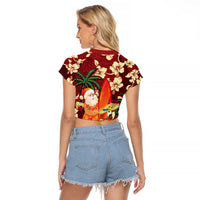Crimson Red Tropical Christmas Hawaii Tapa Raglan Cropped T Shirt Aloha Santa Drink Party LT7 - Polynesian Pride