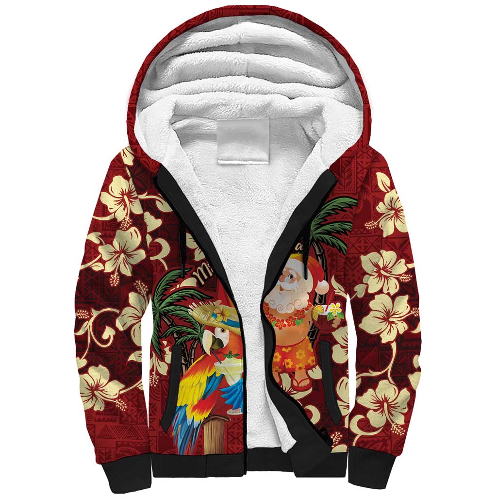 Crimson Red Tropical Christmas Hawaii Tapa Sherpa Hoodie Aloha Santa Drink Party LT7 Unisex Red - Polynesian Pride