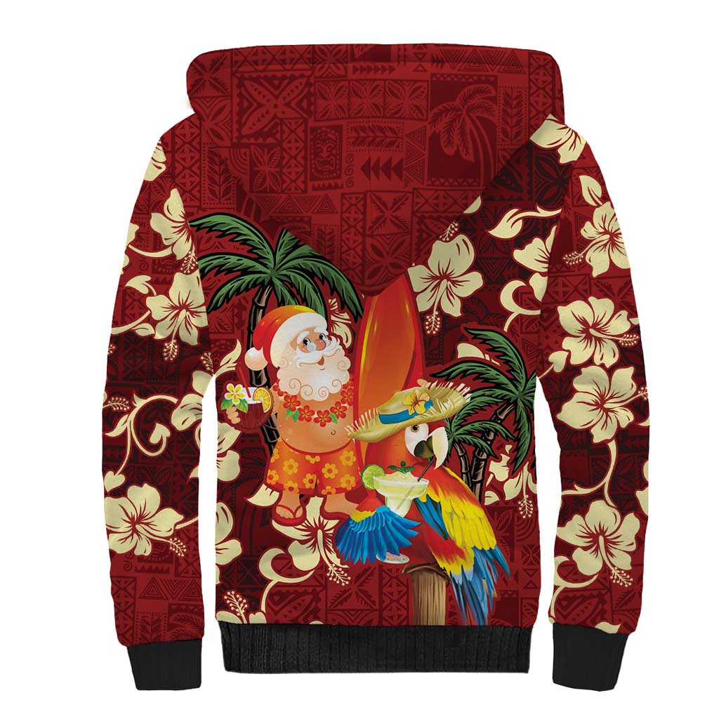 Crimson Red Tropical Christmas Hawaii Tapa Sherpa Hoodie Aloha Santa Drink Party LT7 - Polynesian Pride