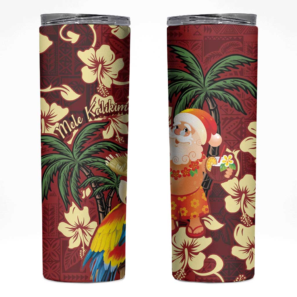 Crimson Red Tropical Christmas Hawaii Tapa Skinny Tumbler Aloha Santa Drink Party LT7 Red - Polynesian Pride