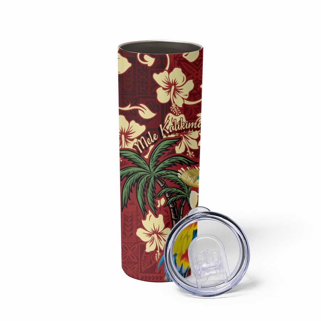 Crimson Red Tropical Christmas Hawaii Tapa Skinny Tumbler Aloha Santa Drink Party LT7 - Polynesian Pride