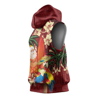 Crimson Red Tropical Christmas Hawaii Tapa Sleeveless Hoodie Aloha Santa Drink Party LT7 - Polynesian Pride