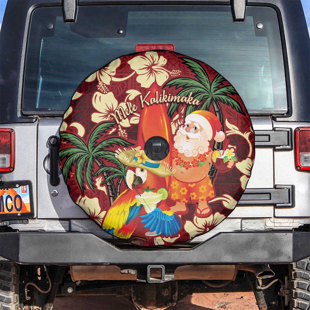 Crimson Red Tropical Christmas Hawaii Tapa Spare Tire Cover Aloha Santa Drink Party LT7 Red - Polynesian Pride