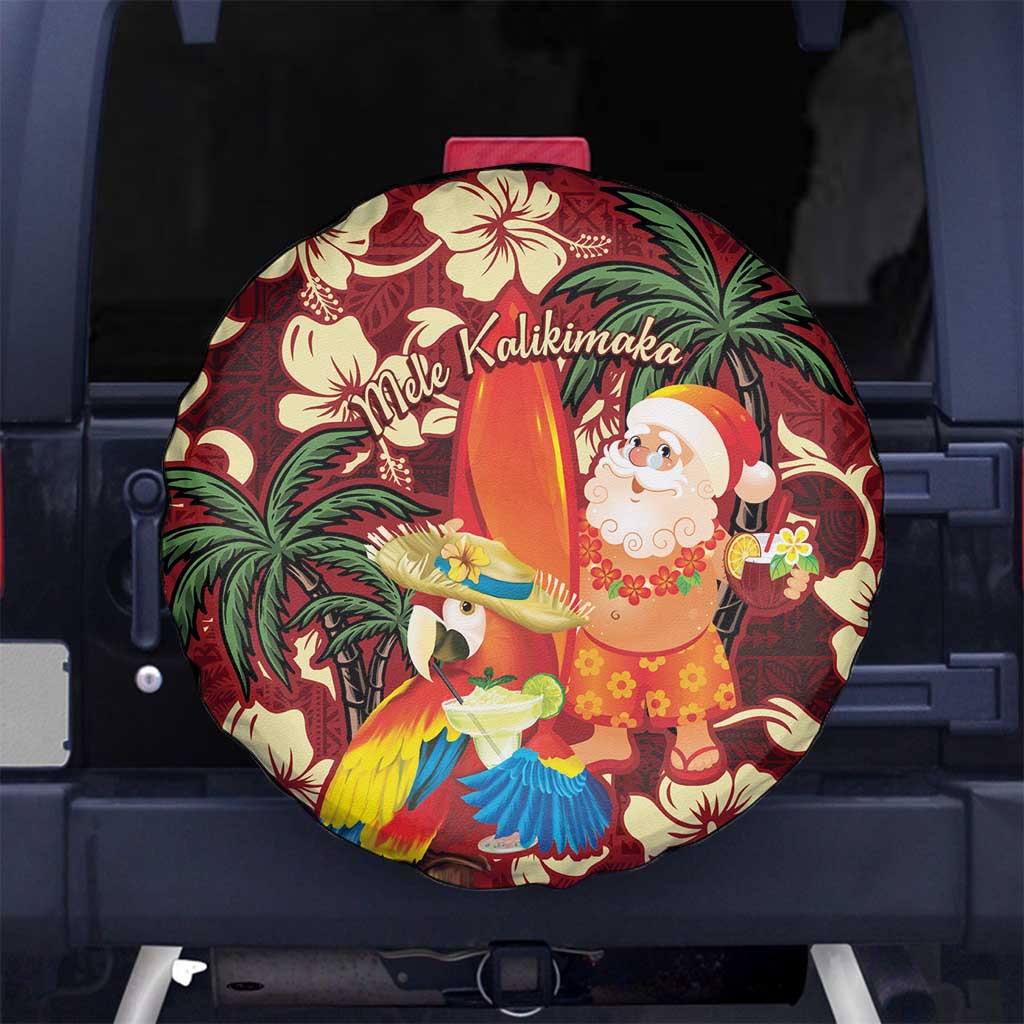 Crimson Red Tropical Christmas Hawaii Tapa Spare Tire Cover Aloha Santa Drink Party LT7 No hole Red - Polynesian Pride