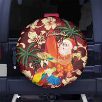 Crimson Red Tropical Christmas Hawaii Tapa Spare Tire Cover Aloha Santa Drink Party LT7 No hole Red - Polynesian Pride