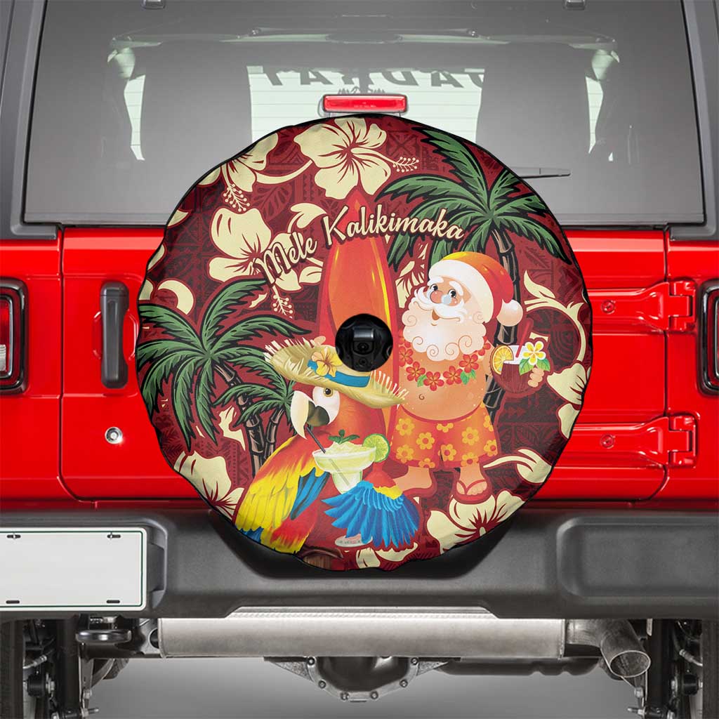 Crimson Red Tropical Christmas Hawaii Tapa Spare Tire Cover Aloha Santa Drink Party LT7 - Polynesian Pride
