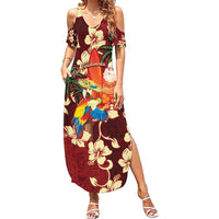 Crimson Red Tropical Christmas Hawaii Tapa Summer Maxi Dress Aloha Santa Drink Party LT7 Women Red - Polynesian Pride