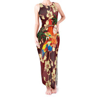Crimson Red Tropical Christmas Hawaii Tapa Tank Maxi Dress Aloha Santa Drink Party LT7 Women Red - Polynesian Pride