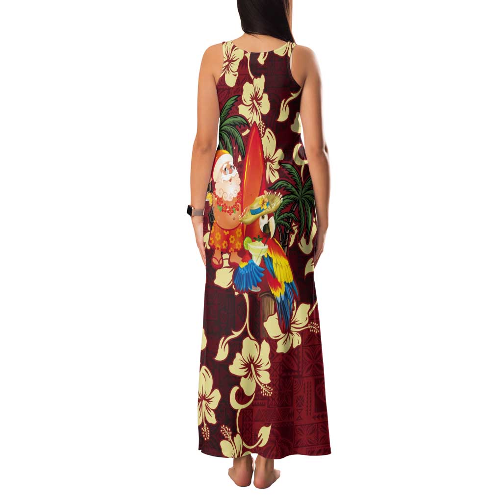 Crimson Red Tropical Christmas Hawaii Tapa Tank Maxi Dress Aloha Santa Drink Party LT7 - Polynesian Pride