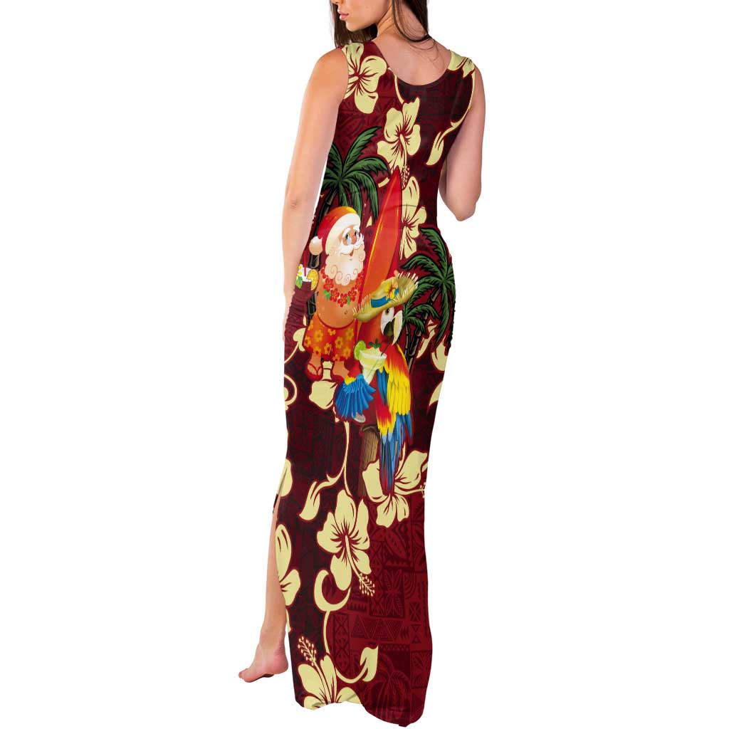 Crimson Red Tropical Christmas Hawaii Tapa Tank Maxi Dress Aloha Santa Drink Party LT7 - Polynesian Pride