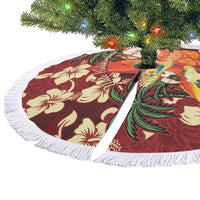 Crimson Red Tropical Christmas Hawaii Tapa Tree Skirt Aloha Santa Drink Party - Polynesian Pride