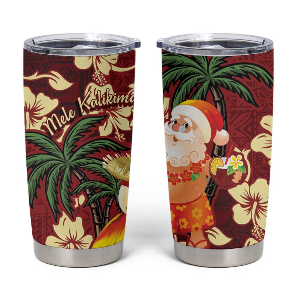 Crimson Red Tropical Christmas Hawaii Tapa Tumbler Cup Aloha Santa Drink Party LT7 Red - Polynesian Pride