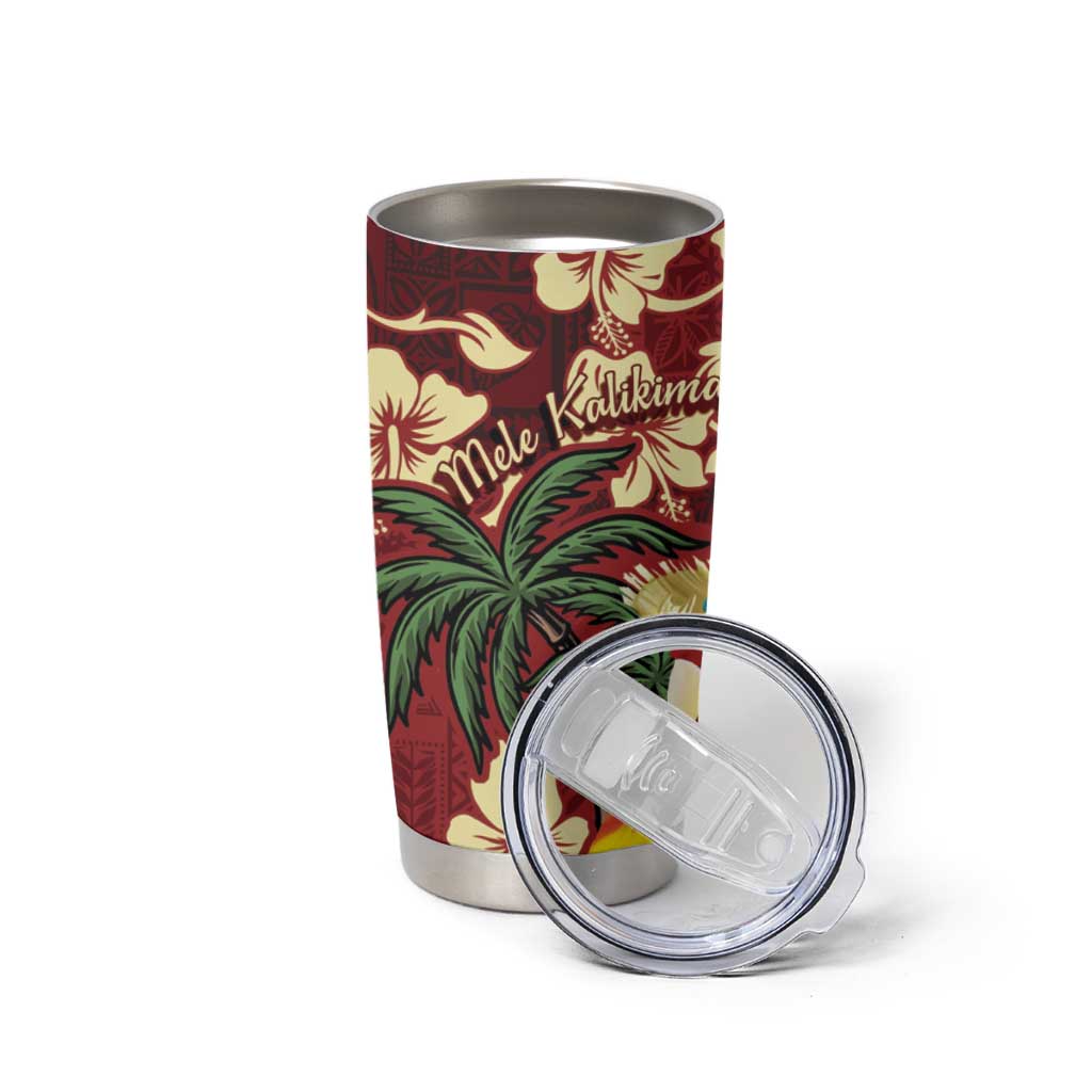 Crimson Red Tropical Christmas Hawaii Tapa Tumbler Cup Aloha Santa Drink Party LT7 - Polynesian Pride