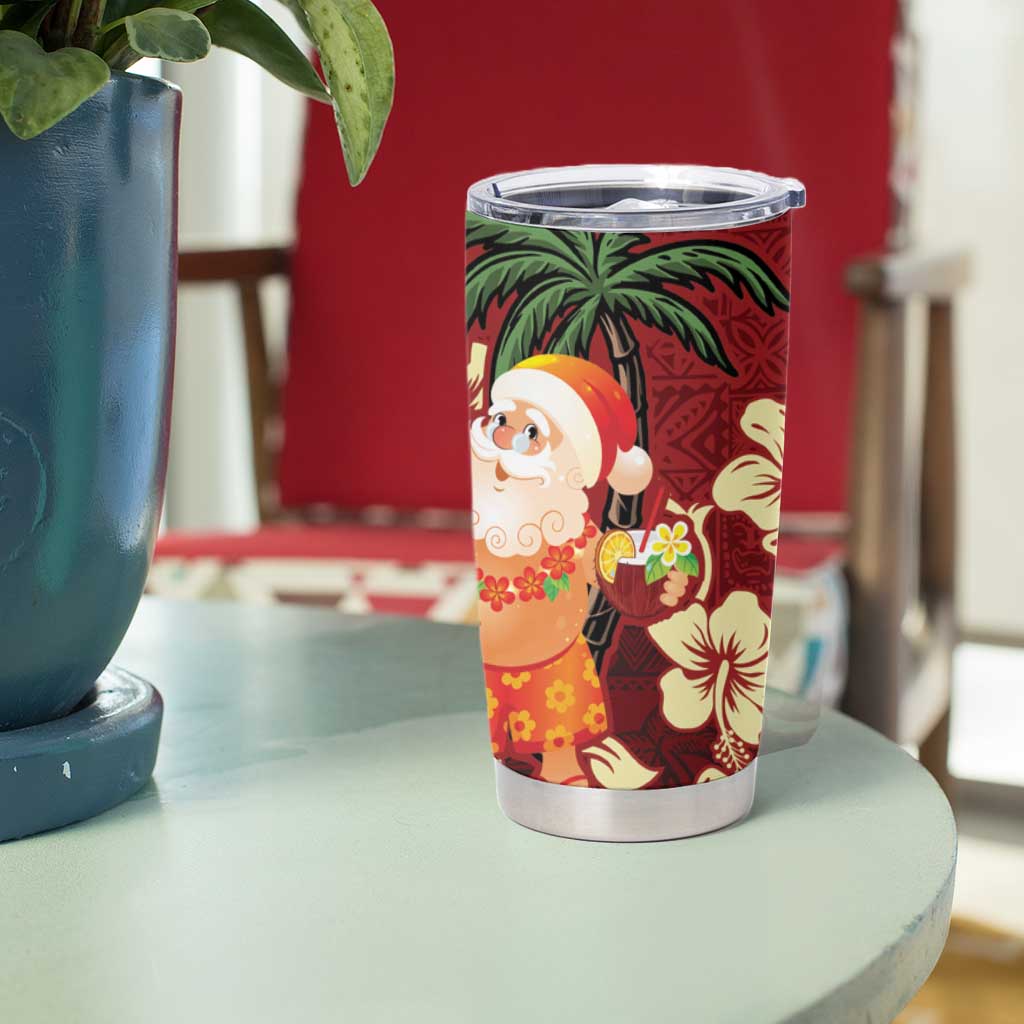Crimson Red Tropical Christmas Hawaii Tapa Tumbler Cup Aloha Santa Drink Party LT7 - Polynesian Pride