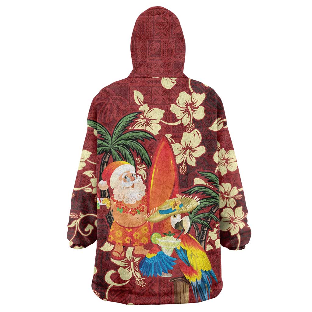 Crimson Red Tropical Christmas Hawaii Tapa Wearable Blanket Hoodie Aloha Santa Drink Party LT7 - Polynesian Pride