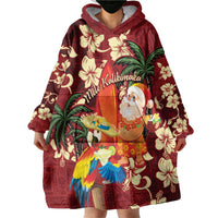 Crimson Red Tropical Christmas Hawaii Tapa Wearable Blanket Hoodie Aloha Santa Drink Party LT7 - Polynesian Pride
