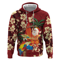 Crimson Red Tropical Christmas Hawaii Tapa Zip Hoodie Aloha Santa Drink Party LT7 Pullover Hoodie Red - Polynesian Pride