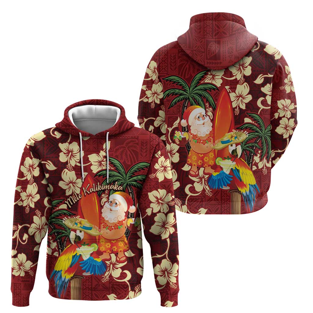 Crimson Red Tropical Christmas Hawaii Tapa Zip Hoodie Aloha Santa Drink Party LT7 - Polynesian Pride