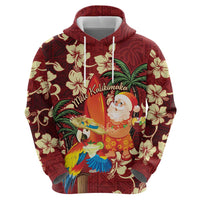 Crimson Red Tropical Christmas Hawaii Tapa Zip Hoodie Aloha Santa Drink Party LT7 - Polynesian Pride