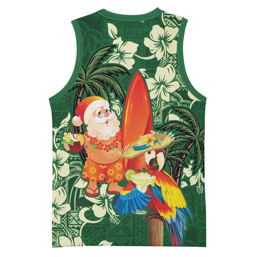 Moss Green Tropical Christmas Hawaii Tapa Basketball Jersey Aloha Santa Drink Party LT7 - Polynesian Pride
