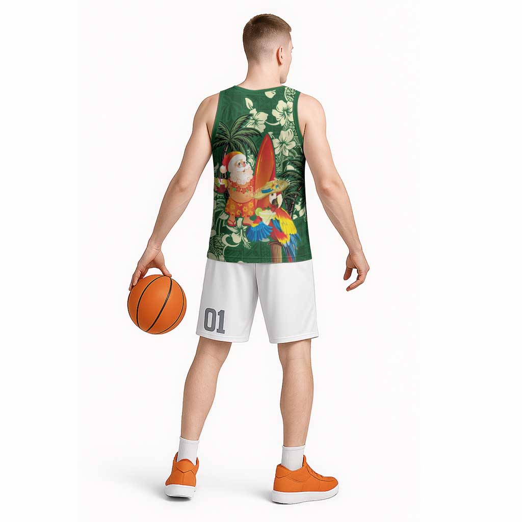 Moss Green Tropical Christmas Hawaii Tapa Basketball Jersey Aloha Santa Drink Party LT7 - Polynesian Pride