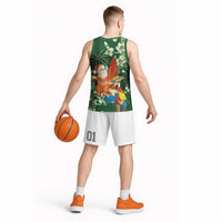 Moss Green Tropical Christmas Hawaii Tapa Basketball Jersey Aloha Santa Drink Party LT7 - Polynesian Pride