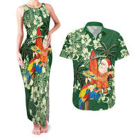 Moss Green Tropical Christmas Hawaii Tapa Couples Matching Tank Maxi Dress and Hawaiian Shirt Aloha Santa Drink Party LT7 Green - Polynesian Pride