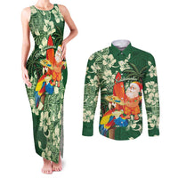 Moss Green Tropical Christmas Hawaii Tapa Couples Matching Tank Maxi Dress and Long Sleeve Button Shirt Aloha Santa Drink Party LT7 Green - Polynesian Pride