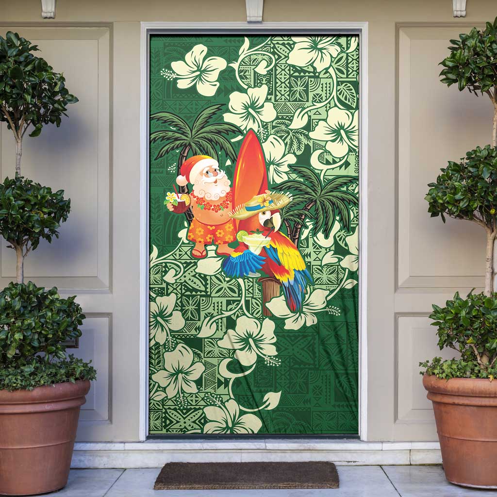 Moss Green Tropical Christmas Hawaii Tapa Door Cover Aloha Santa Drink Party LT7 Green - Polynesian Pride