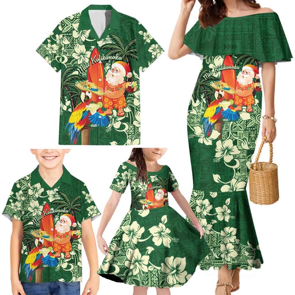 Moss Green Tropical Christmas Hawaii Tapa Family Matching Mermaid Dress and Hawaiian Shirt Aloha Santa Drink Party LT7 - Polynesian Pride
