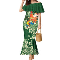 Moss Green Tropical Christmas Hawaii Tapa Family Matching Mermaid Dress and Hawaiian Shirt Aloha Santa Drink Party LT7 Mom's Dress Green - Polynesian Pride