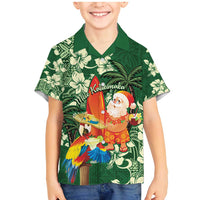Moss Green Tropical Christmas Hawaii Tapa Family Matching Mermaid Dress and Hawaiian Shirt Aloha Santa Drink Party LT7 Son's Shirt Green - Polynesian Pride