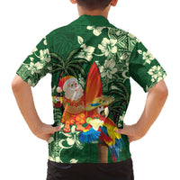 Moss Green Tropical Christmas Hawaii Tapa Family Matching Off The Shoulder Long Sleeve Dress and Hawaiian Shirt Aloha Santa Drink Party LT7 - Polynesian Pride